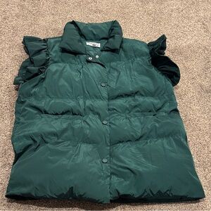 BUCKETLIST Dark Green Puffer Vest with Ruffle Sleeves